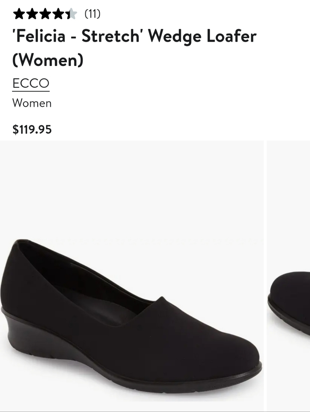 ECCO Felicia Stretch Wedge Black Loafer